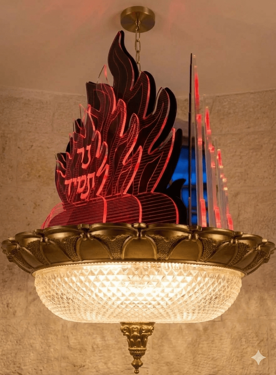 נר תמיד יוקרתי לבית כנסת – להבות LED בעיצוב טבעת מצופה זהב – תמונה 2