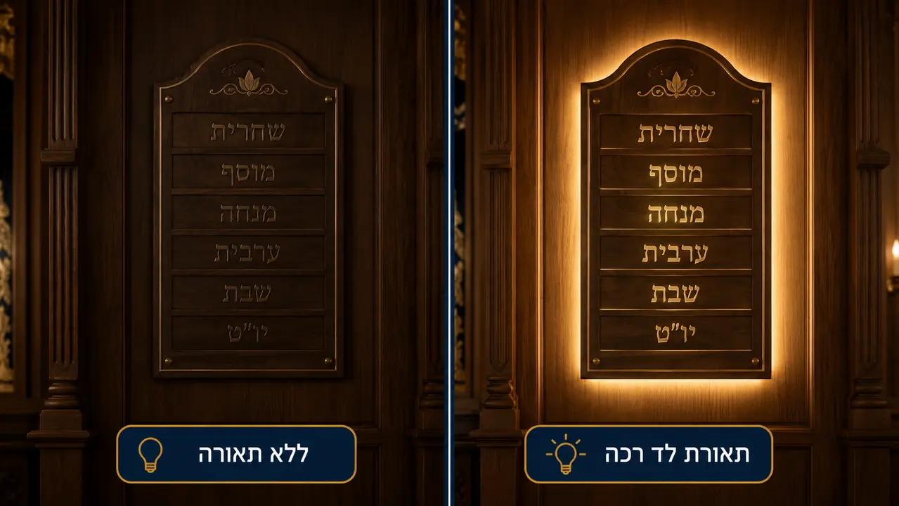 לוחות תפילה מוארים בתאורת לד לבית כנסת