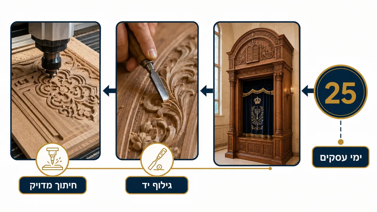 תהליך ייצור ארון קודש מעץ במפעל