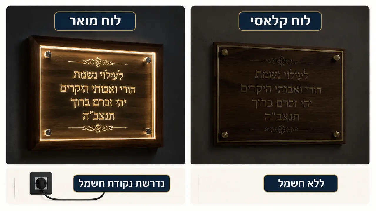 השוואה בין לוח הנצחה מואר ללוח קלאסי
