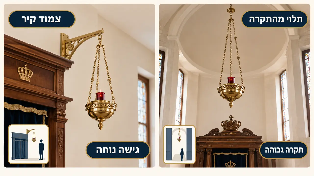 השוואה בין נר תמיד תלוי מהתקרה לגוף צמוד קיר